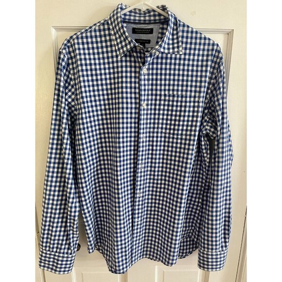 Banana Republic Camden Fit Custom 078 Wash Shirt Sz Medium Blue White Checkered - Picture 1 of 4